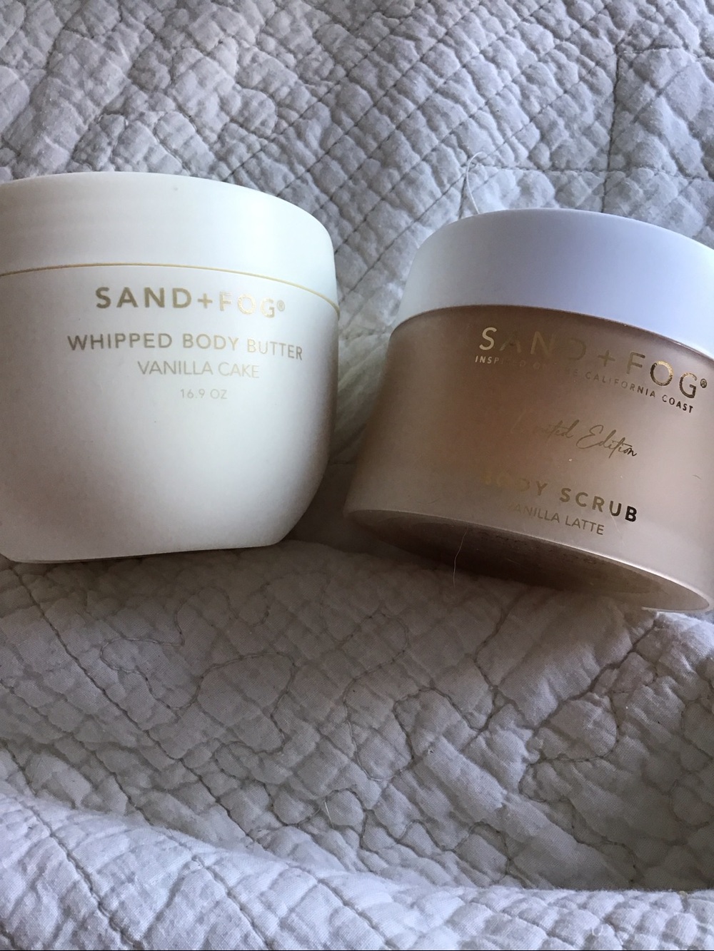 New Sand + Fog Vanilla Latte Body Scrub + Vanilla Cake Whipped Body Butter Duo